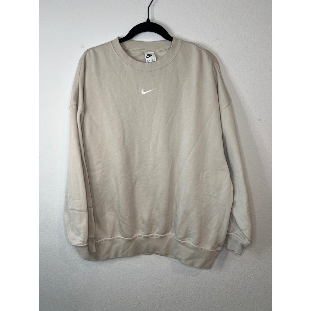 Nike Womens Sweatshirt Center Swoosh Oversized Pullover Beige XS